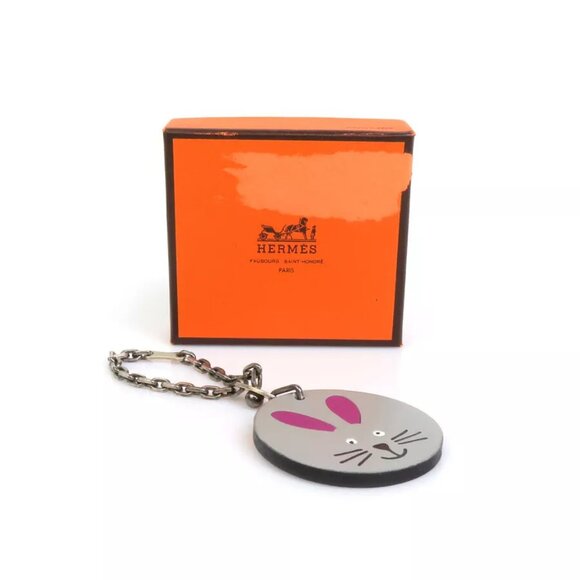 HERMES Animal Motif Rabbit Charm Gray Leather/Silvertone - Picture 8 of 8